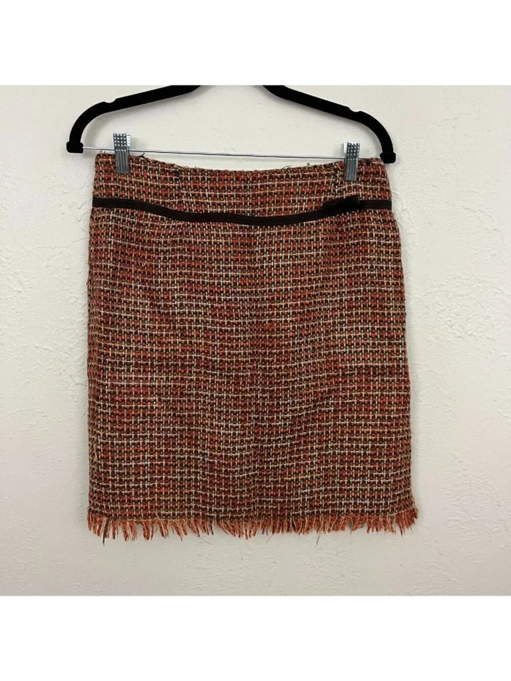 y2k orange brown tweed office siren twee academia knee length skirt
